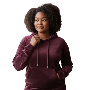Green Tea Women's Velvet Hoodie Burgundy Size XXL